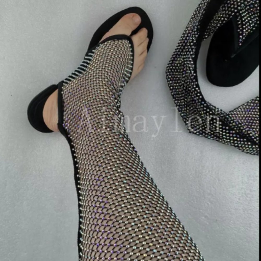 Women's Sexy Custom European Thigh High Shiny Diamond Dress Boot Long Sandals - Picture 4 of 4